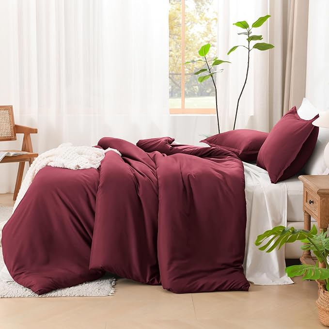 Litanika Burgundy Red Comforter Set California King Size, 3 Pieces Cal King Lightweight Solid Bedding Comforter Set, All Season Fluffy Bed Set (104x96In Comforter & 2 Pillowcases)