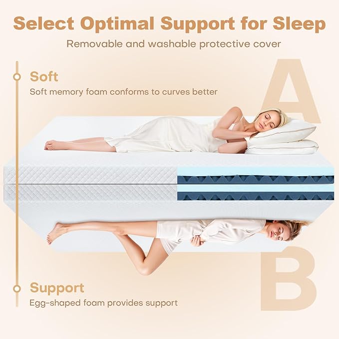 3 Inch Memory Foam Mattress Topper Full Size, 2 Inch Cooling Egg Crate Gel Memory Foam Plus 1 Inch High Density Gel Bed Topper