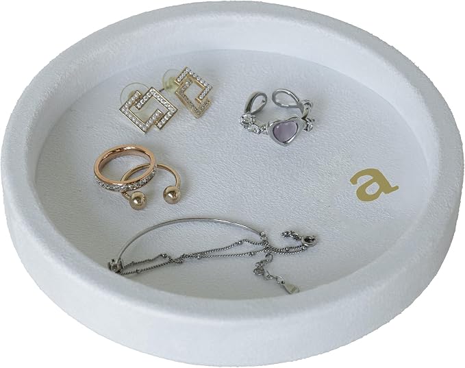 COLLECTIVE HOME - Velvet Jewelry Tray, 6" Monogrammed Jewelry Dish, Smooth Velour Display Dish for Rings, Earrings, Necklaces, Makeup, Personalized Gifts for Women (White-a) by COLLECTIVEHOME