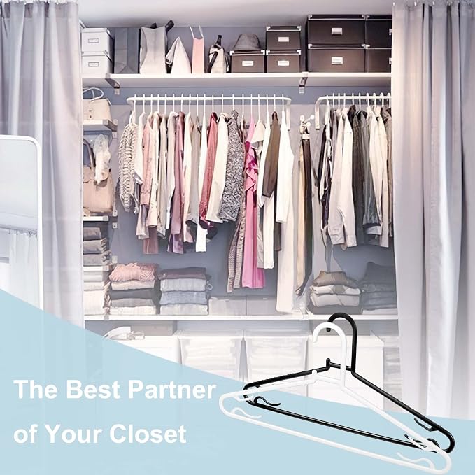 Byomostor Black Plastic Hangers 50 Pack, Light Weight Durable Clothes Hangers G-Shape Standard Size Non-Slip Coat Hanger Adult Clothes Hangers for Laundry & Everyday Use -Slim & Space Saving - Image 7