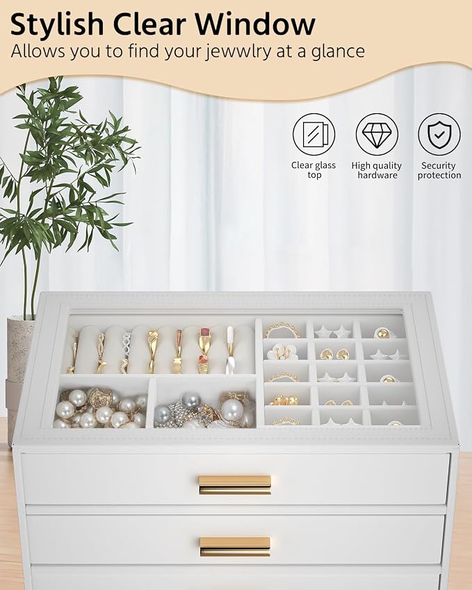 AKOZLIN Jewelry Box with Clear Lid Functional Leather Jewelry Storage Organizer Case 4 Drawers for Women Girls Necklace Ring Bracelet Earring - Image 7