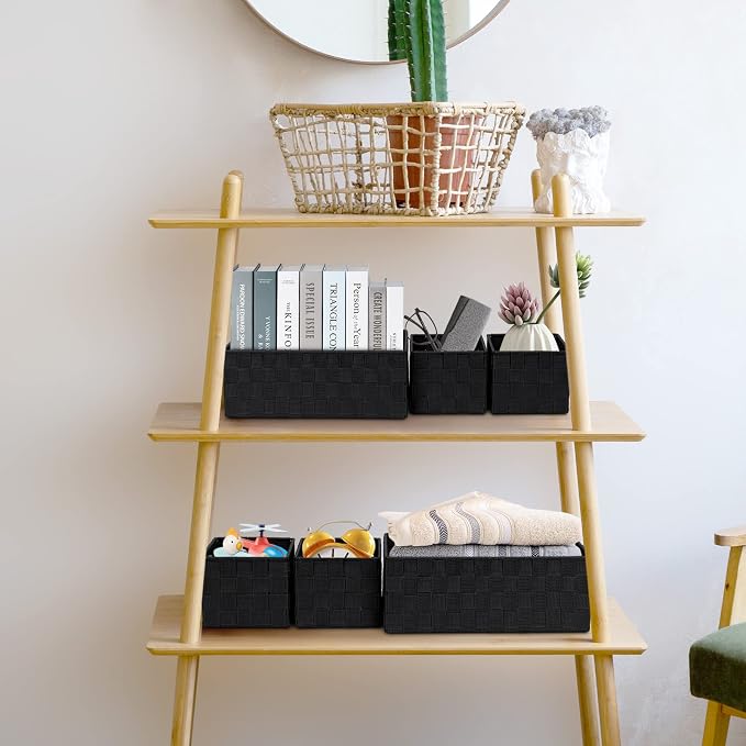 Posprica Woven Storage Baskets for Organizing 6 Pack, Large&Small Storage Cube Bins Set for Bathroom, Storage Boxes Container for Drawer, Closet, Shelf, Dresser, Black - Image 3