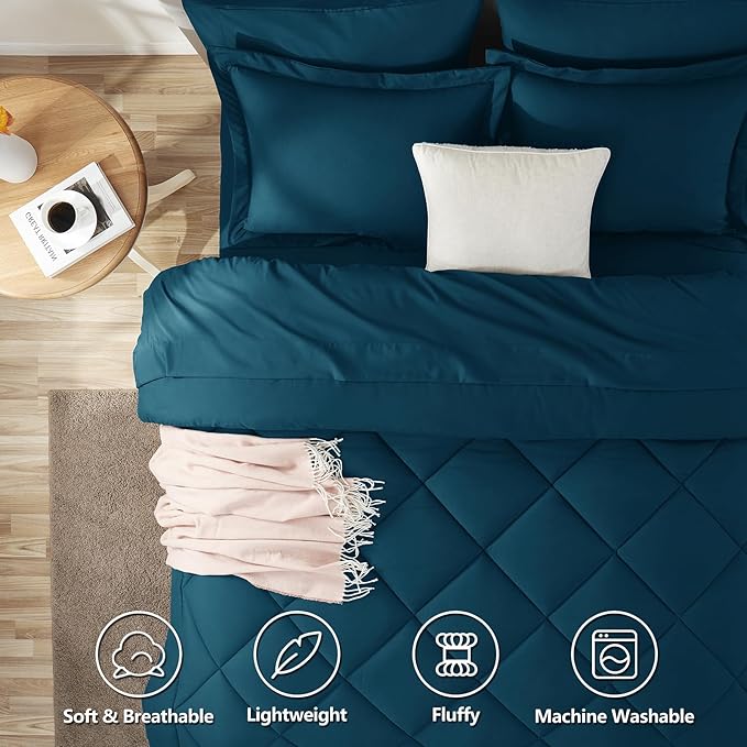 CozyLux King Size Comforter Set Lyons Blue - 7 Pieces Bed in a Bag King, Luxury Soft Bed Set for All Seasons, Bedding Set with Down Alternative Comforter, Sheets, Pillowcases & Shams