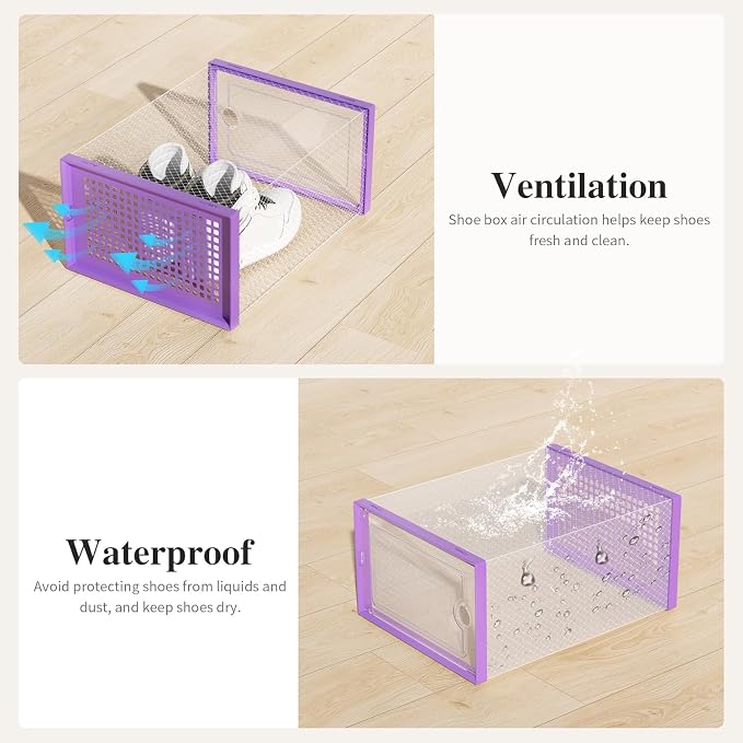 Kuject X-Large Shoe Storage Boxes Organizers Clear Plastic Stackable 12 Pack, Shoe Rack & Holder Substitute, Sneaker Containers, Toy Storage Organizer Bins for Entryway, Closet, Under Bed, Purple - Image 5