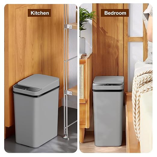 Yatmung 2 Pack - 2.5 Gallon Motion Sensor Bathroom Trash Can - Slim Smart Trash Cans - Skinny Trash Bin with Lid - Electric, Narrow, Plastic, Auto Open - Small Automatic Garbage Can (Grey) - Image 6