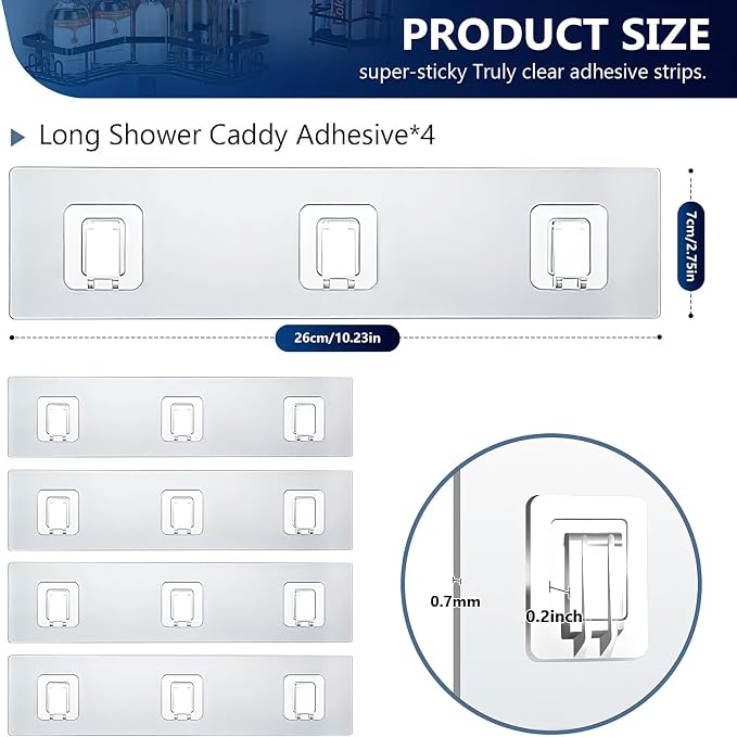 Shower Caddy Adhesive Replacement Hooks, Strong Waterproof Strips, No Drilling for Bathroom Shelves, Kitchen Racks, and Soap Holders (Transparent-4 Pack 3 Hook) - Image 5
