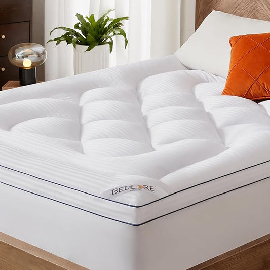 BEDLORE California King Mattress Topper, Thick Pillow Top Pad for Back Pain Relief, Cooling Soft Mattress Cover with Deep Pockets 6-18 inch