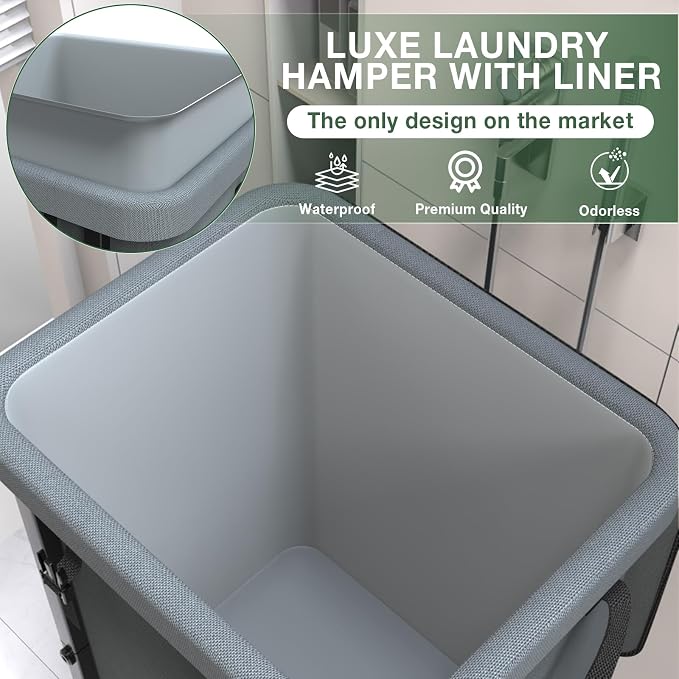 40 Gal(150L) High Grade Large Laundry Basket with Wheels, Rolling Laundry Hamper, Laundry Cart with Metal Frame and Removable Bag Design, Suitable for Laundry Room, Bedroom - Image 3