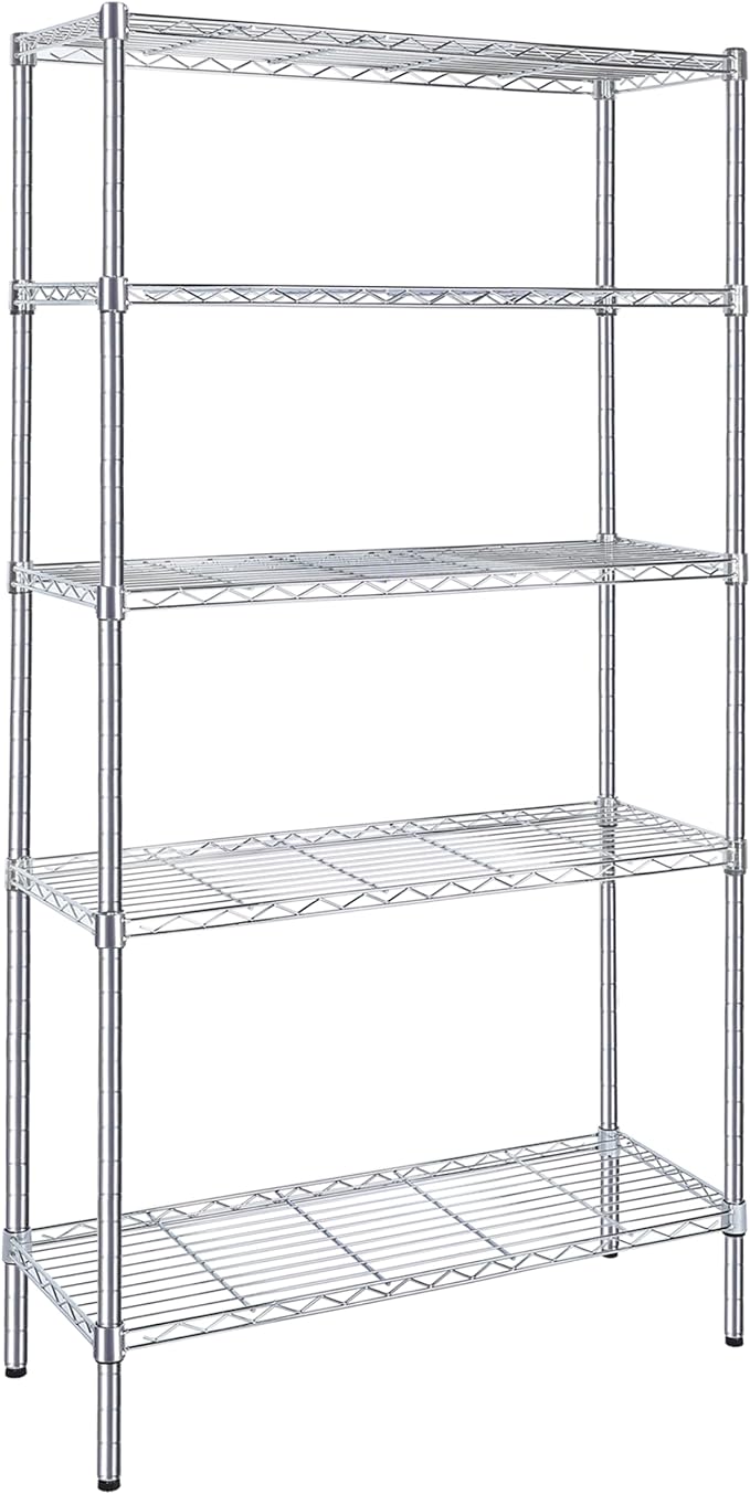 Simple Deluxe 5-Tier Storage Shelves, 35.83" W x 13.98" D x 71.7" H Wire Metal Shelving Unit, 1250 Lbs Loading Capacity, Chrome by SimpleDeluxe