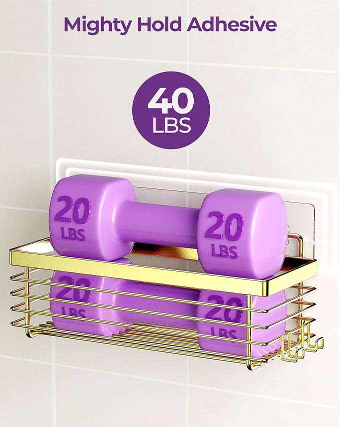 ODesign Shower Caddy 3 Pack SUS304 Stainless Steel-No Drilling-Shower Bathroom Shelves Rack,Rustproof Wall Mounted,Adhesive Shower Shelf Basket Organizer-Golden - Image 3