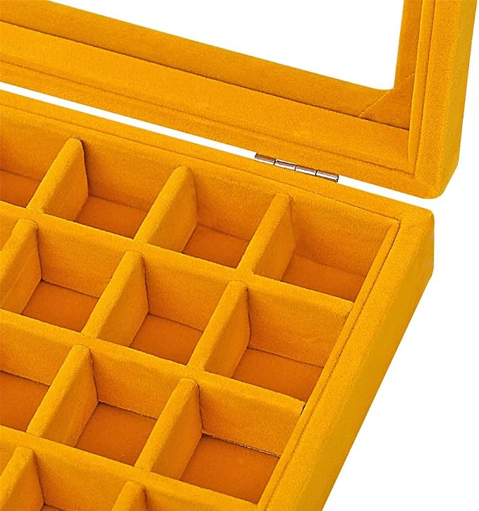 24 Grids Velvet Glass Ring Earrings Jewelry Box Earrings Organiser Storage Holder Display Case - Image 5