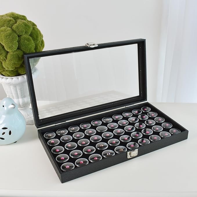 MOOCA Black Glass Top Jewelry Display Case Box 50 Gem Jars, Ring Box, Jewelry Organizer, Gem jar storage for Jewelry, Glass Display Box, storage Tray - Image 7