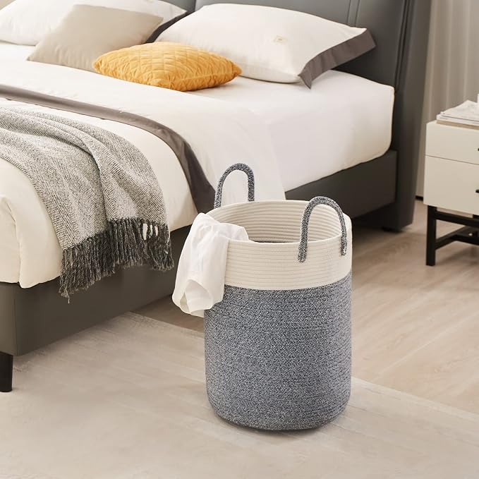 Cotton Rope Laundry Hamper by YOUDENOVA, 58L - Woven Collapsible Laundry Basket - Clothes Storage Basket for Blankets, Laundry Room Organizing, Bedroom Storage, Clothes Hamper – Blue - Image 6