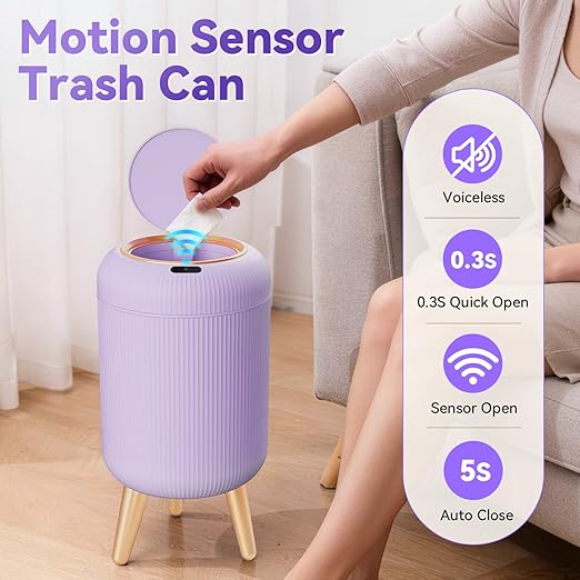 Motion Sensor Bathroom Trash Can with Lid, 3 Gallon/11L Automatic Bathroom Wastebasket,Touchless Trash Bin with Removable Legs for Kitchen,Office,Toilet,Bedroom,Smart Sensor Trashcan-Purple - Image 4