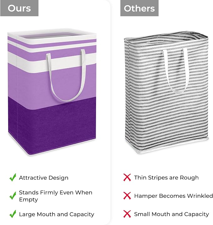 HomeHacks 2 Pack Large Laundry Baskets, Waterproof, Freestanding Laundry Hampers, Collapsible Clothes Hamper with Reinforced Handles in Laundry, College Dorm, Bathroom, Bedroom (Purple, 75Lx2) - Image 3