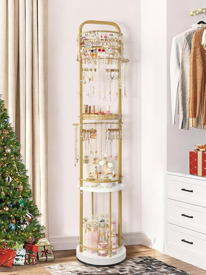 Jewelry Holder Organizer, Floor Jewelry Organizer with Earring Organizer Necklace Holder, Rotating Jewelry Stand Necklace Display Earring Storage, Large Hanging Jewelry Tree for Jewlery Bracelet Ring - Image 6