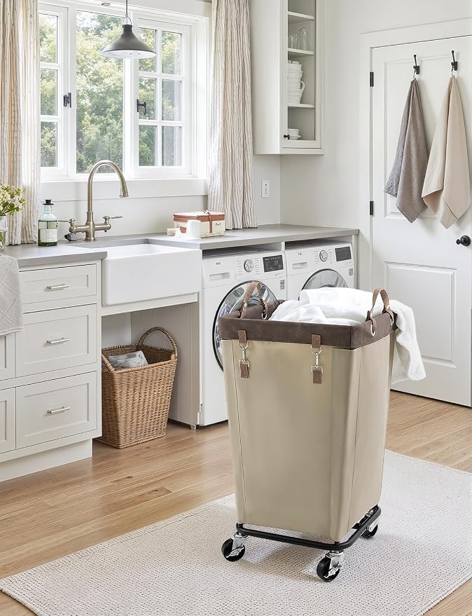 StorageWorks 160L Laundry Basket with Wheels, Large Rolling Hampers for Clothing Organizer, Dirty Clothes Basket for Hotel, Home, Closet, Dorm, Light Khaki - Image 6