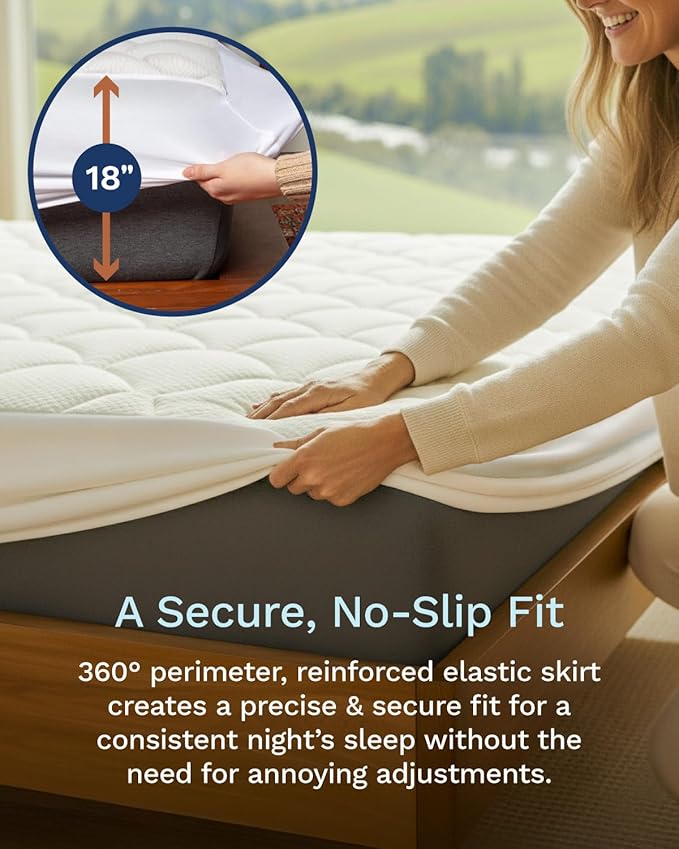 ViscoSoft Full Pillow Top Mattress Topper Pad - Soft Overstuffed Fiberfill Premium Support - Quilted Temperature Smart Viscose from Bamboo - Deep 18" Pocket for Secured Fit