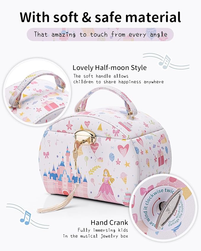 VLANDO Musical Jewelry Box for Girls Kids with Drawer, Music Box with Ballerina and Stickers for Birthday Bedroom Decor, Fantasy Princess - Image 4