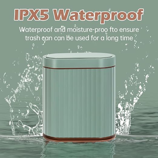 ELPHECO Bathroom Trash Can with Automatic Lid, 2 Gallon Sensor Trash Bin, Smart Garbage Can, IPX5 Waterproof Slim Trash Bin, Motion Sensor Wastebasket for Office, Kitchen, Sage Green Gold - Image 4