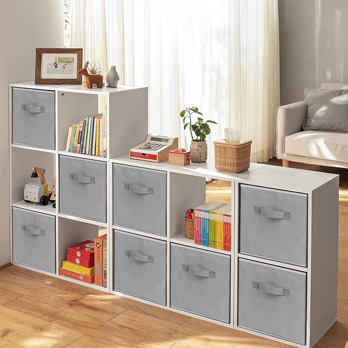 Criusia Large Storage Cubes, 13x13 Cube Storage Bins (Set of 10), Fabric Collapsible Storage Bins with Dual Handles, Foldable Cube Baskets for Shelf, Closet Organizers and Storage Box (Grey) - Image 7