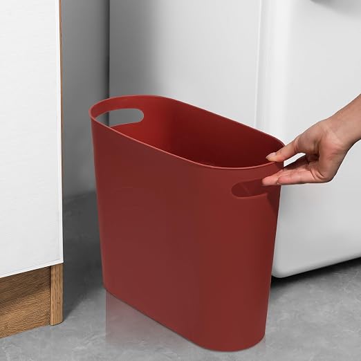 rejomiik Small Trash Can, 3.5 Gallon Slim Garbage Can Plastic Waste Basket with Handles Container Bin for Narrow Spaces Bathroom, Bedroom, Kitchen, Office at Home, Red - Image 2