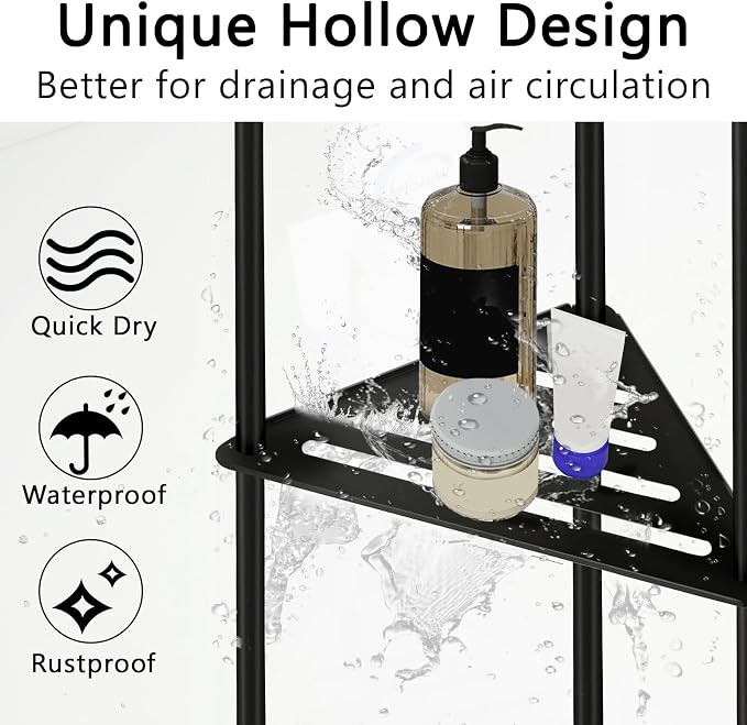 Standing Corner Shower Caddy, 4 Tier Stainless Steel Organizer Stand, Rustproof Shelves for Inside Shower, Black - Image 7