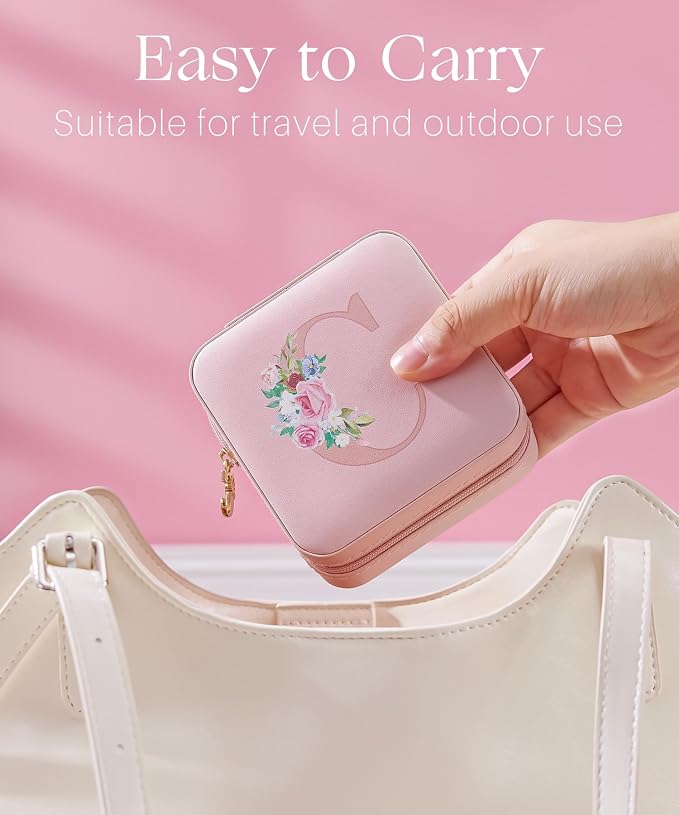 Enthralite Travel Jewelry Box for Girls: Traveling Jewelry Case Gift for Women - Mini Organizer for Necklaces Earrings Pink C - Image 7