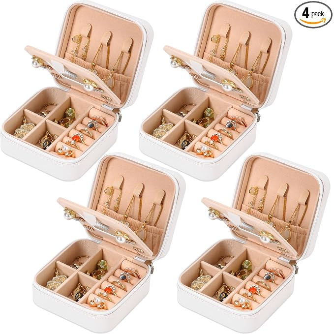 Neveika Jewelry Box with Mirror,Small Jewelry Organizer Box，Travel Jewelry Case for Women，Gift Jewelry Boxes for Female Girls (4pcs mirror white) by NEVEIKA