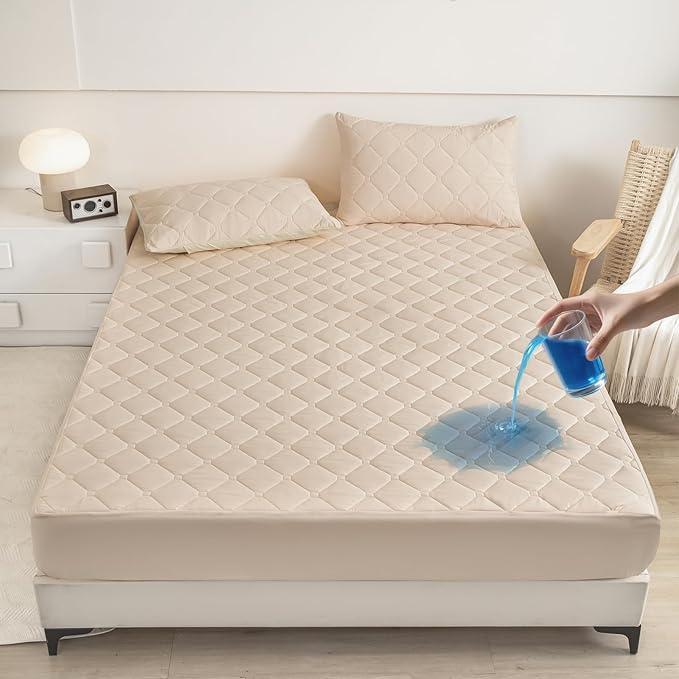 Waterproof Twin Mattress Protector, 18" Deep Pocket Mattress Topper - Lab Tested Leakproof, Oeko-TEX Certified, Breathable & Noiseless, Machine Washable,Fitted Twin Sheets Only (Khaki)