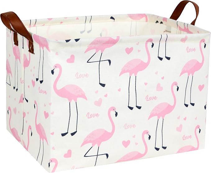 Flamingo Pink Basket Nursery Girl Baby Storage Basket Rectangular Cute Pattern Kids Toy Storage Bin Organizer Book Shelf Basket Baby Girls Flamingo Room Decor(Love Flamingo) by DDBASKET