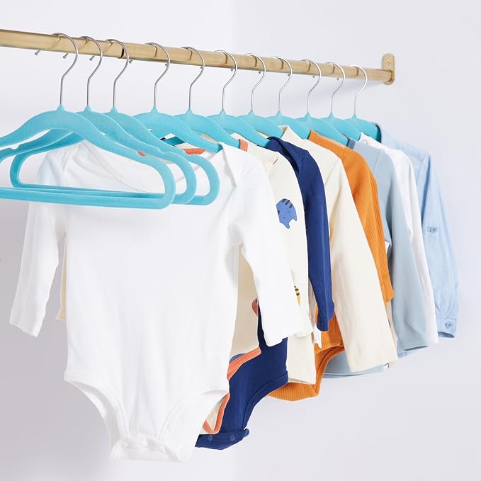Amazon Basics Kids Space Saving Velvet Non-Slip Clothes Hangers with Shoulder Notches for Infant and Toddler, 11.6", Blue, 50-Pack - Image 6
