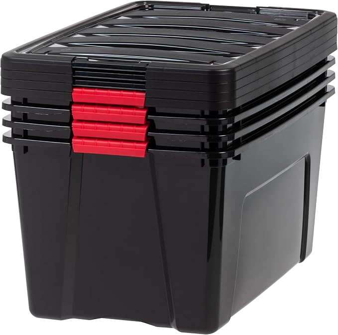 IRIS USA 72 QT Plastic Storage Box with Lid and Latches - 4 Pack - BPA-Free, Garage Organizing Solution, Durable Nestable Stackable Containers, Secure Pull Handle - Black - Image 8