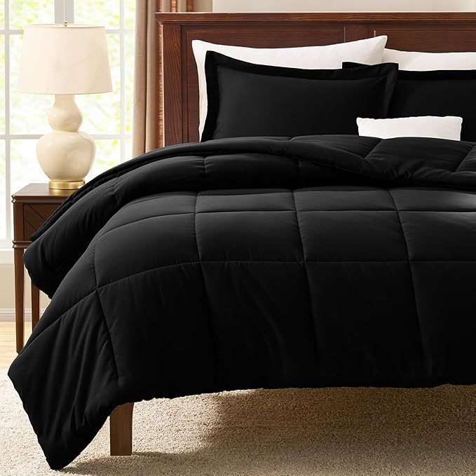CozyLux Twin/Twin XL Comforter Set Black - 2 Pieces Box Stitched Twin Bed Set for Teen Boys and Girls with All Season, Soft Lightweight Bedding Sets with 1 Down Alternative Comforter and 1 Pillow Sham
