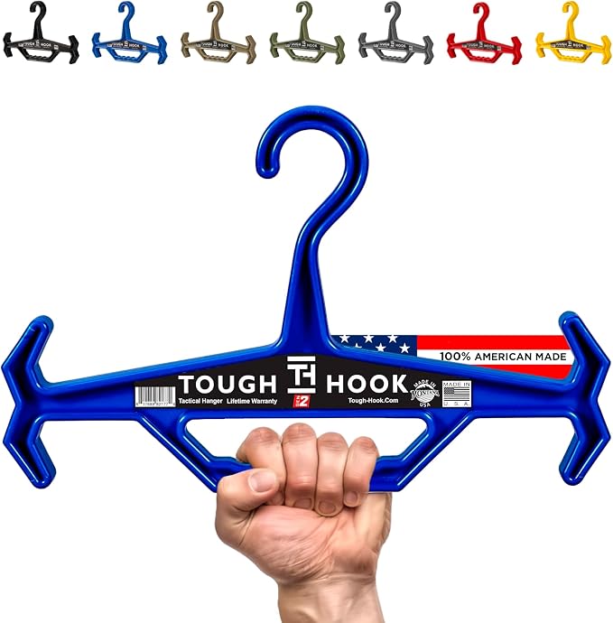Tough Hook Original Heavy Duty Hangers – The Superhero of Hangers USA-Made, Anti-Slip ABS Resin Tactical Hanger for Police Gear, Scuba Gear & Dive BCD – DuraResin 200-lb Cap Wetsuit Hanger, 1 Blue by ToughHook