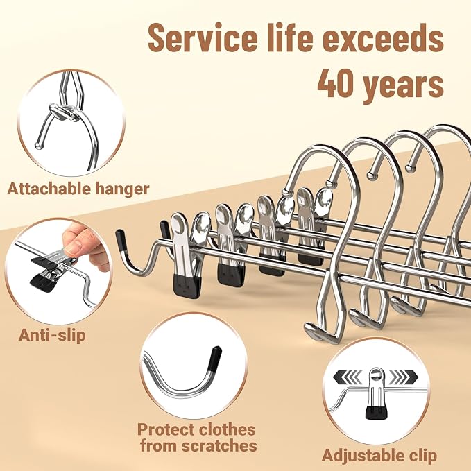 Pants Hangers Space Saving,Stackable Skirt Hangers with Clips, Hanging Closet Organizer and Storage,Clothes Hangers, College Dorm Essentials Apartment Essentials- 16 Pack - Image 8