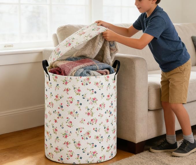 Kids Laundry Basket Flower Hamper for Nursery Animal Hamper Cute Kids Storage Bin Room Decor for Home(Flower) - Image 5