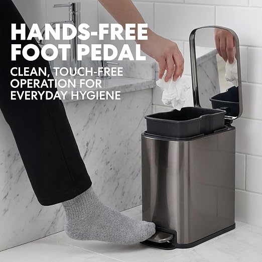SIMPLI-Magic 6L/1.6G Stainless Steel Bathroom Trash Can with Hands-Free Foot Pedal, Quiet Soft-Close Lid, Compact Space-Saving Size - Image 3