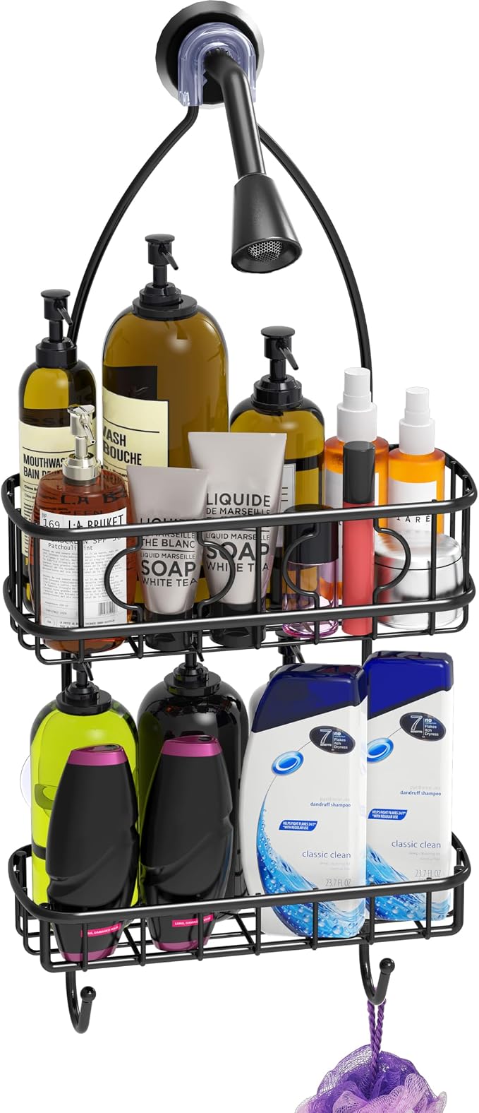 Simple Houseware Bathroom Hanging Shower Head Caddy Organizer, Black (24 x 10.2 x 4.25 inches) - Image 3