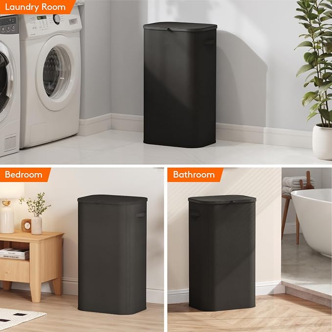 Lifewit 105L Large Laundry Basket with Lid, Laundry Hamper with Plastic Handles and Removable Bag, Foldable Tall Dirty Clothes Hampers for Laundry for Laundry Room, Bedroom, Bathroom, Dorm, Black - Image 8