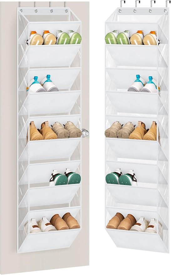 AOODA 10 Tier Clear Over the Door Shoe Organizer Storage, Deep Pockets Large Hanging Shoe Rack for Closet Door, Fit 20 Pairs Sneaker Holder Hanger for Boots (White) by AOODA