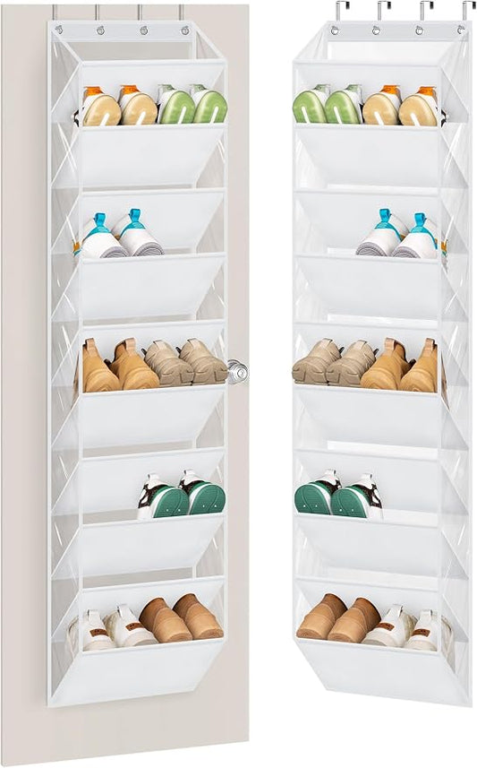 AOODA 10 Tier Clear Over the Door Shoe Organizer Storage, Deep Pockets Large Hanging Shoe Rack for Closet Door, Fit 20 Pairs Sneaker Holder Hanger for Boots (White) by AOODA