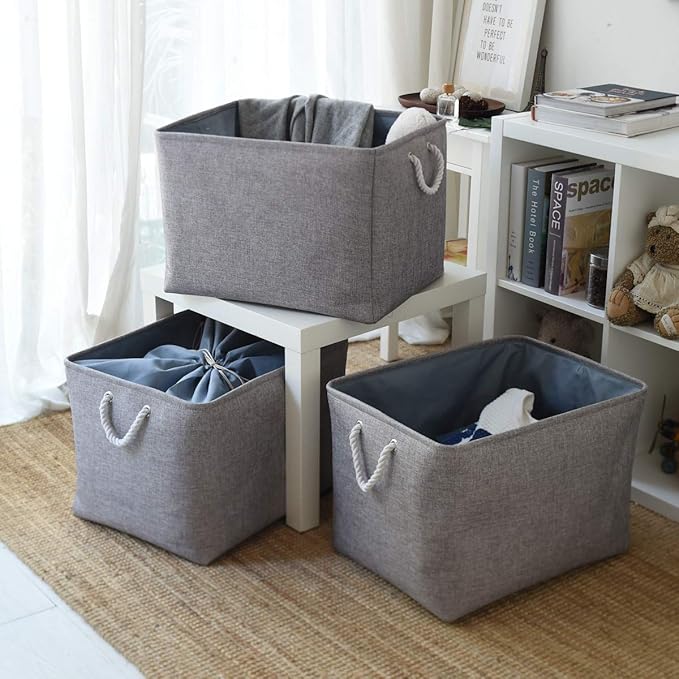 TheWarmHome Storage Baskets for Organizing, Sturdy Fabric Storage Basket , Foldable Storage Baskets for Shelves Closet Nursery Toy (Grey 3 Pack 20.5×15.7×13.8inch) - Image 6
