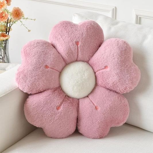 Flower Pillow, Flower Shaped Pillow Decorative Throw Pillows for Bed Couch, Cute Daisy Pillow Dorm Decor Floor Seating Cushion (Grey Pink, 15 Inches)