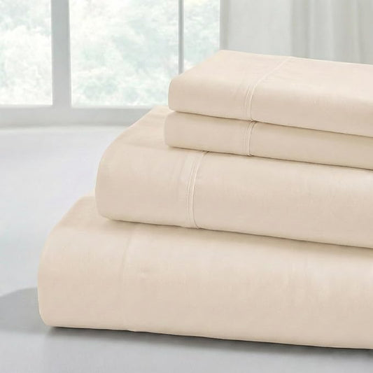 Modern Threads Soft Microfiber Solid Sheets - Luxurious Microfiber Bed Sheets - Includes Flat Sheet, Fitted Sheet with Deep Pockets, & Pillowcases Egg Shell Queen