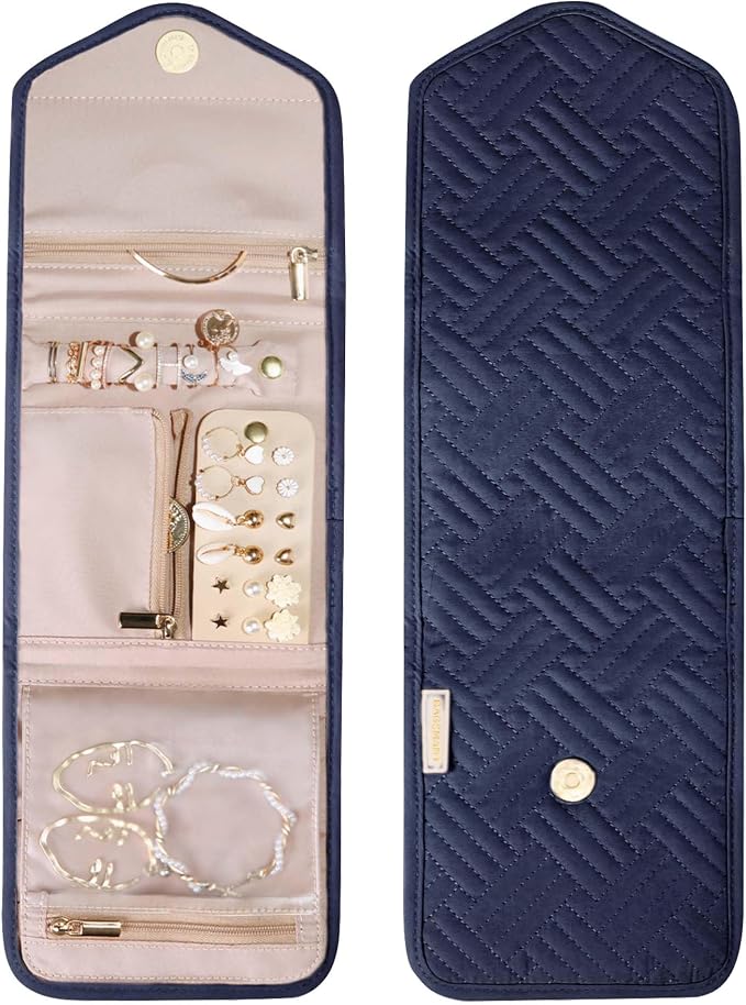 BAGSMART Travel Jewelry Organizer Case Foldable Jewelry Roll for Journey Rings, Necklaces, Earrings, Bracelets,Mini,Smokey Blue - Image 9