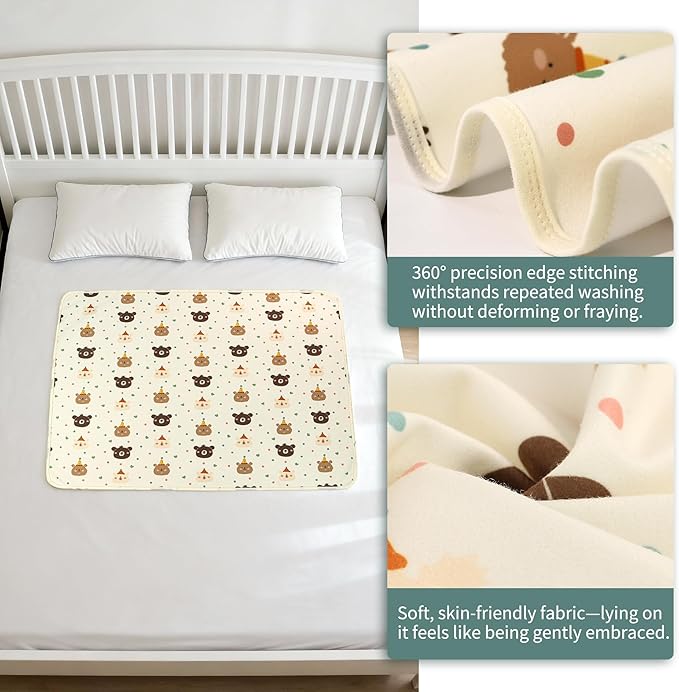 Pee Pads for Kids Waterproof Crib Pad - Reusable Potty Training Pads for Bed, Washable Toddler Mattress Pad Protector, Unisex for Toddlers Adults Elderly & Pets(Cute Bear, 31 x 39 Inch)