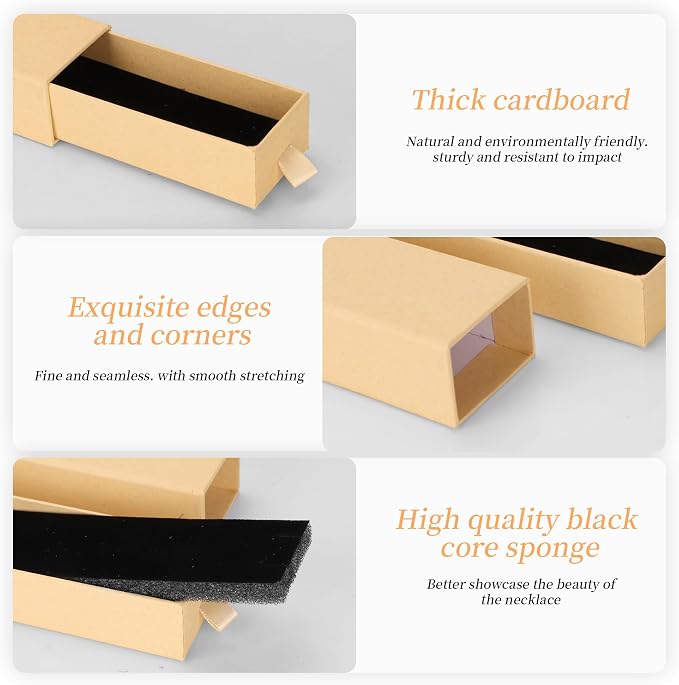 12-Pack Drawer Style Jewelry Gift Boxes with Sponge Insert, 8.7"x1.8"x1.2" Necklace & Bracelet Display Box for Presentation, Cardboard Storage Organizer for Pendant, Ring, Earring - Kraft Brown - Image 3