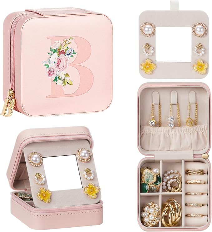 Enthralite Travel Jewelry Box for Girls: Traveling Jewelry Case Gift for Women - Mini Organizer for Necklaces Earrings Pink B by Enthralite