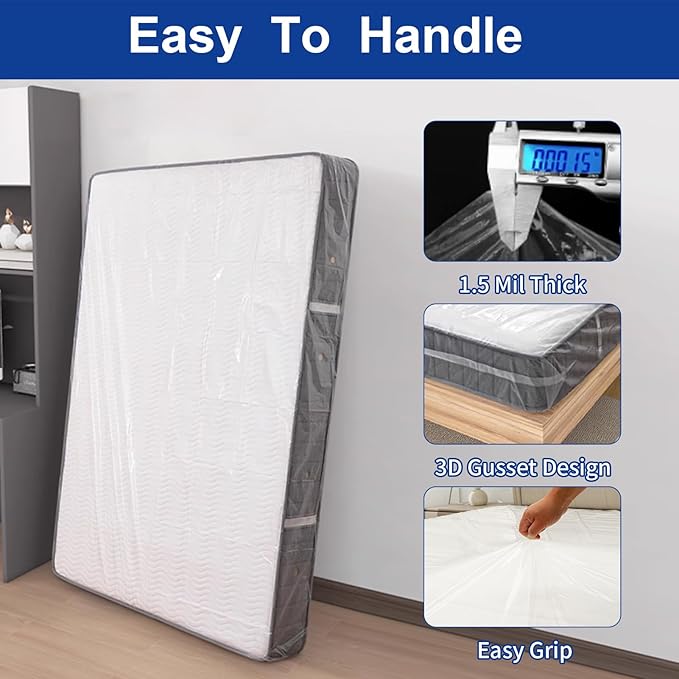 TopSoon 2PK Clear Plastic Mattress Bag - Moving & Storage Cover for Mattress or Box Spring - Heavy-Duty Disposal Supplies (1.5mil, King 78" x 14" x 100")